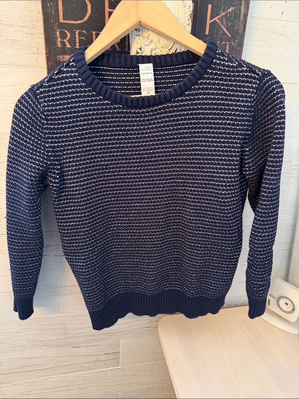 Carter's Navy and White Textured Crewneck Sweater